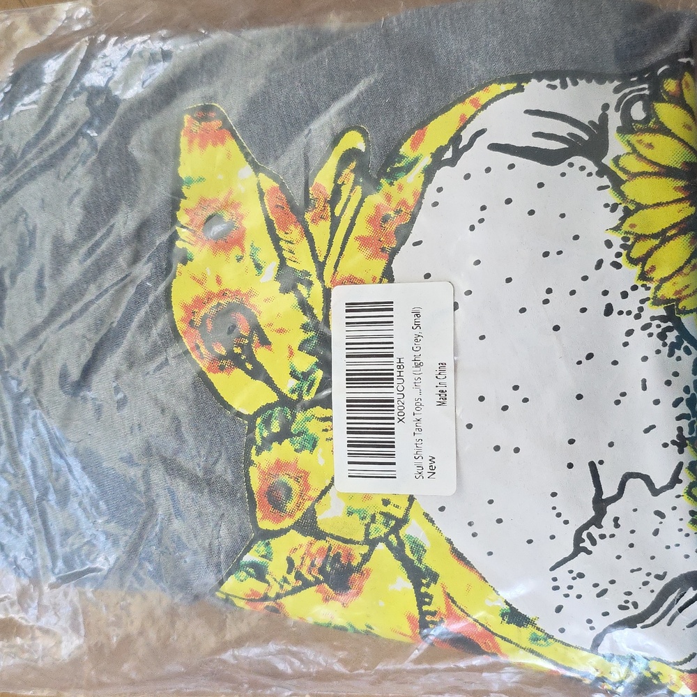 Gray Sunflower Skull Graphic Racerback Tank Top Size S - Picture 2 of 6
